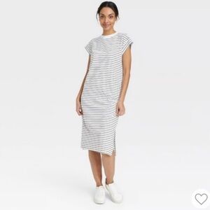 A New Day Striped Black and White Striped Midi Dress